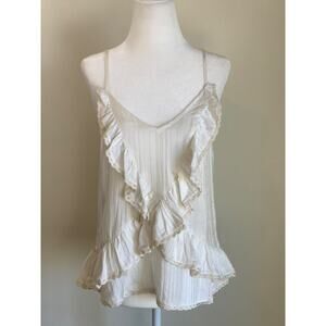 TRYB Anthropologie Frida Bambo Ruffle V-Neck Tank Top Size XS Ivory Lace NWT